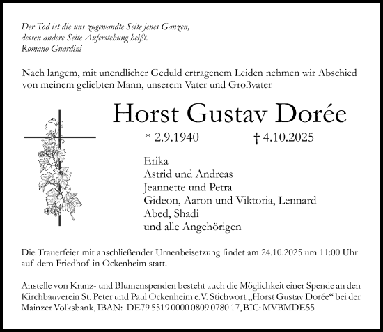 Traueranzeige von Horst Gustav Dorée von Allgemeine Zeitung Rheinhessen-Nahe Traueranzeige von Horst Gustav Dorée von Allgemeine Zeitung Rheinhessen-Nahe