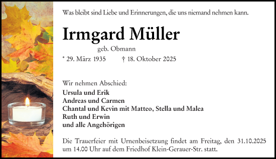 Traueranzeige von Irmgard Müller von Groß-Gerauer Echo