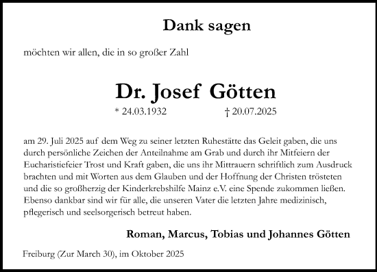 Traueranzeige von Josef Götten von Allgemeine Zeitung Rheinhessen-Nahe