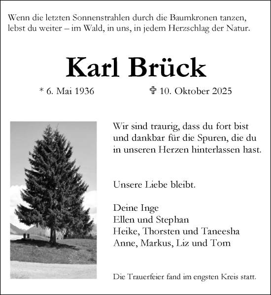 Traueranzeige von Karl Brück von Darmstädter Echo
