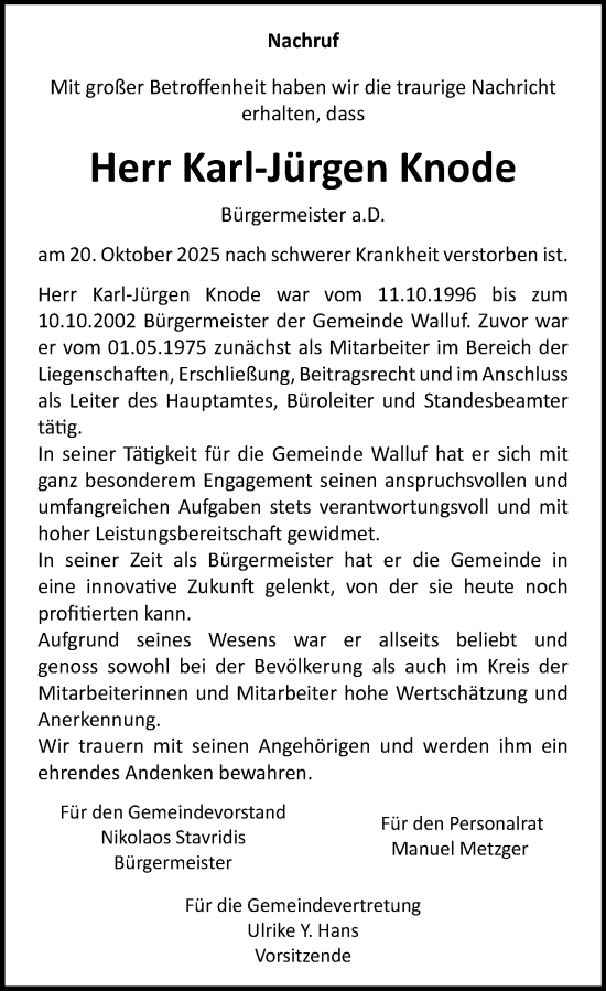 Traueranzeige von Karl-Jürgen Knode von Rheingau Kurier