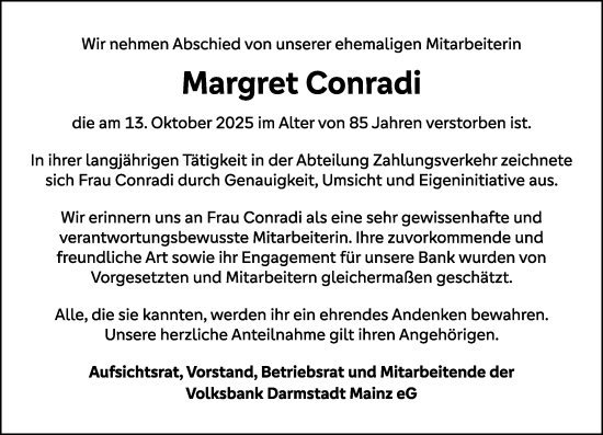 Traueranzeige von Margret Conradi von Allgemeine Zeitung Mainz