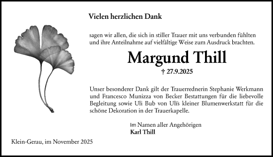 Traueranzeige von Margund Thill von Groß-Gerauer Echo