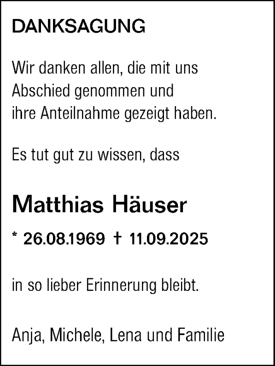 Traueranzeige von Matthias Häuser von Darmstädter Echo