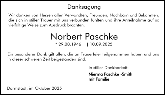 Traueranzeige von Norbert Paschke von Darmstädter Echo Traueranzeige von Norbert Paschke von Darmstädter Echo