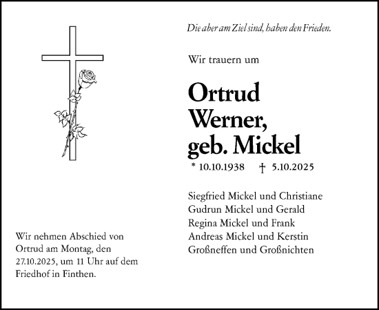 Traueranzeige von Ortrud Werner von Allgemeine Zeitung Mainz