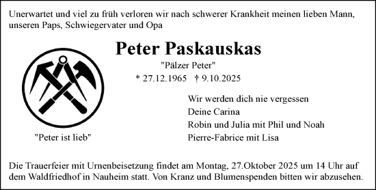 Traueranzeige von Peter Paskauskas von Rüsselsheimer Echo Traueranzeige von Peter Paskauskas von Rüsselsheimer Echo
