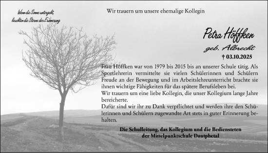 Traueranzeige von Petra Höffken von Hinterländer Anzeiger