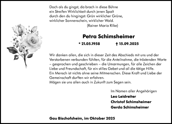 Traueranzeige von Petra Schimsheimer von Allgemeine Zeitung Mainz