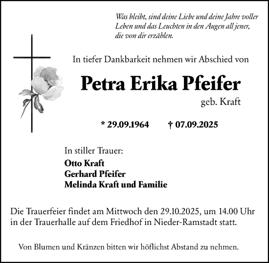 Traueranzeige von Petra Erika Pfeifer von Darmstädter Echo