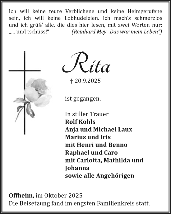 Traueranzeige von Rita  von Nassauische Neue Presse