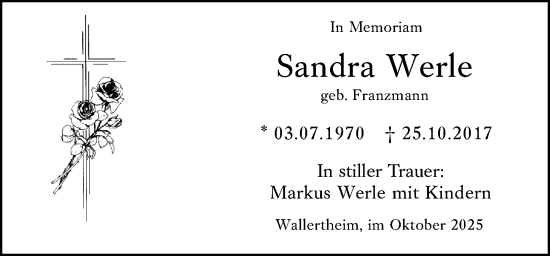 Traueranzeige von Sandra Werle von Allgemeine Zeitung Alzey