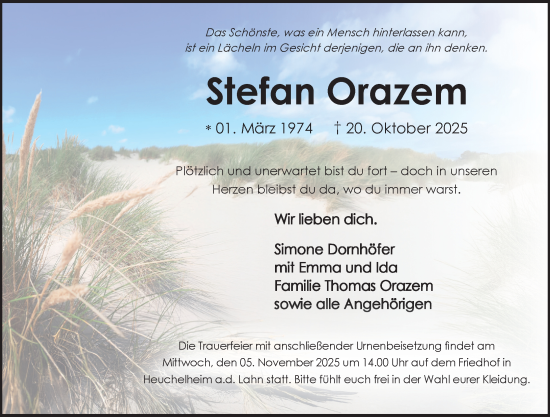 Traueranzeige von Stefan Orazem von Weilburger Tageblatt