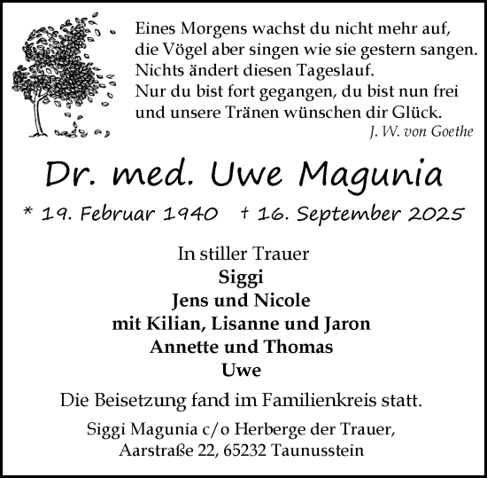 Traueranzeige von Uwe Magunia von Idsteiner Land/Untertaunus