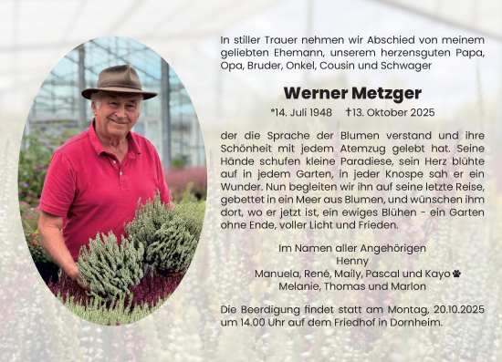 Traueranzeige von Werner Metzger von Groß-Gerauer Echo Traueranzeige von Werner Metzger von Groß-Gerauer Echo