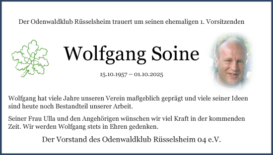 Traueranzeige von Wolfgang Soine von Rüsselsheimer Echo