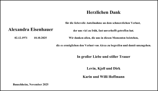 Traueranzeige von Alexandra Eisenhauer von Rüsselsheimer Echo