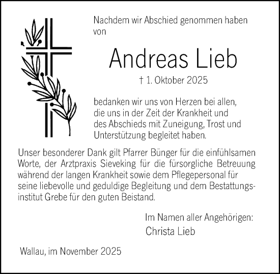 Traueranzeige von Andreas Lieb von Hinterländer Anzeiger