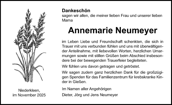 Traueranzeige von Annemarie Neumeyer von Wetzlarer Neue Zeitung