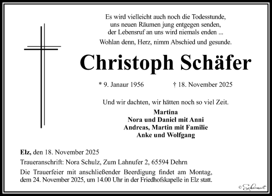 Traueranzeige von Christoph Schäfer von Nassauische Neue Presse