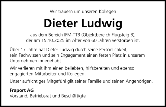 Traueranzeige von Dieter Ludwig von Wormser Zeitung