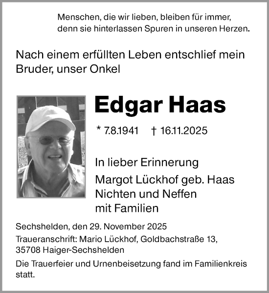 Traueranzeige von Edgar Haas von Dill Block