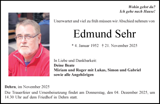 Traueranzeige von Edmund Sehr von Nassauische Neue Presse