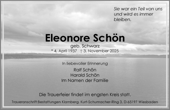 Traueranzeige von Eleonore Schön von Wiesbadener Kurier
