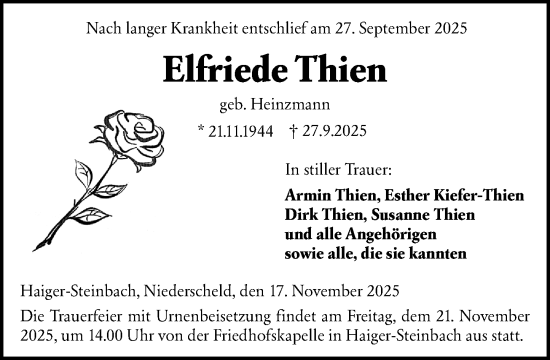 Traueranzeige von Elfriede Thien von Dill Block