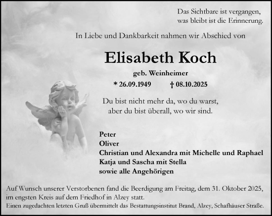 Traueranzeige von Elisabeth Koch von Allgemeine Zeitung Alzey