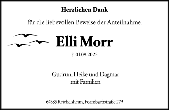 Traueranzeige von Elli Morr von Odenwälder Echo