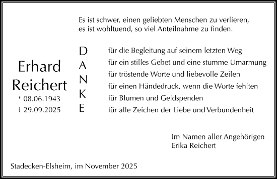Traueranzeige von Erhard Reichert von Allgemeine Zeitung Mainz