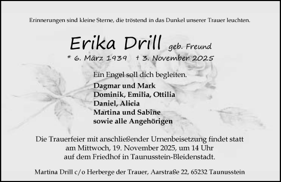 Traueranzeige von Erika Drill von Idsteiner Land/Untertaunus