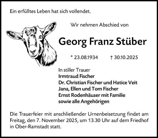 Traueranzeige von Georg Franz Stüber von Darmstädter Echo