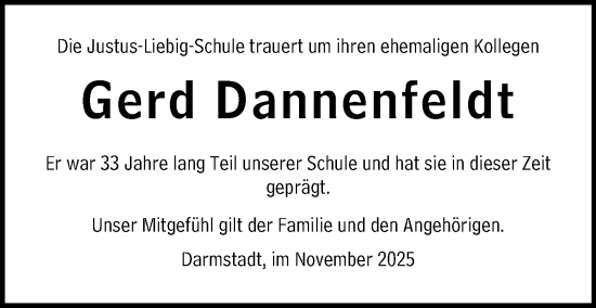 Traueranzeige von Gerd Dannenfeldt von Darmstädter Echo