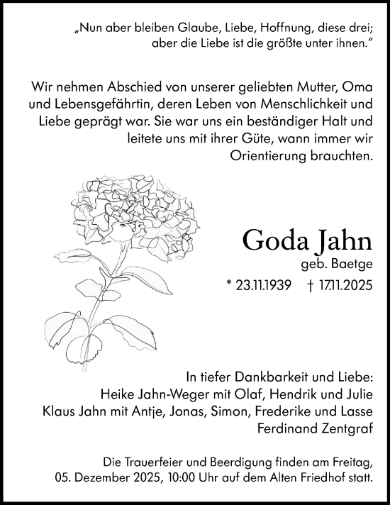 Traueranzeige von Goda Jahn von Darmstädter Echo