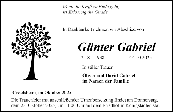 Traueranzeige von Günter Gabriel von Rüsselsheimer Echo