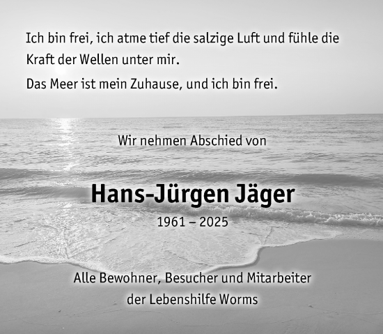 Traueranzeige von Hans-Jürgen Jäger von Wormser Zeitung