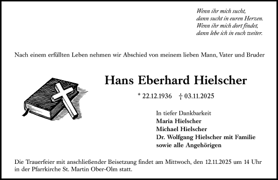 Traueranzeige von Hans Eberhard Hielscher von Allgemeine Zeitung Mainz