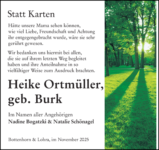 Traueranzeige von Heike Ortmüller von Hinterländer Anzeiger