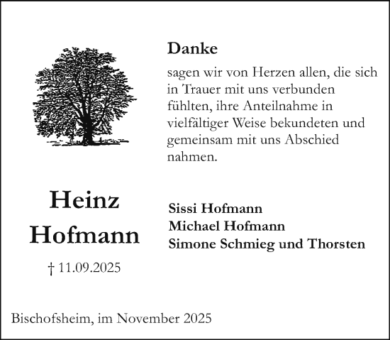 Traueranzeige von Heinz Hofmann von Allgemeine Zeitung Mainz