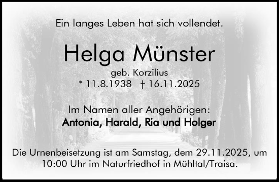 Traueranzeige von Helga Münster von Darmstädter Echo