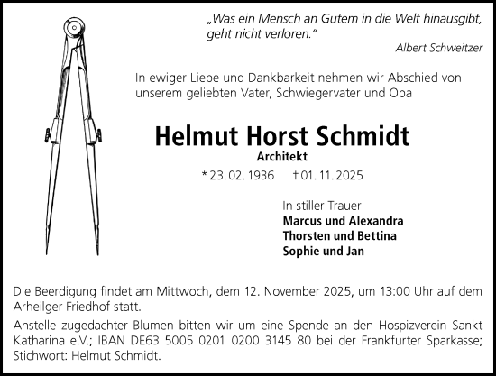 Traueranzeige von Helmut Horst Schmidt von Darmstädter Echo