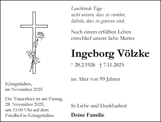 Traueranzeige von Ingeborg Völzke von Rüsselsheimer Echo