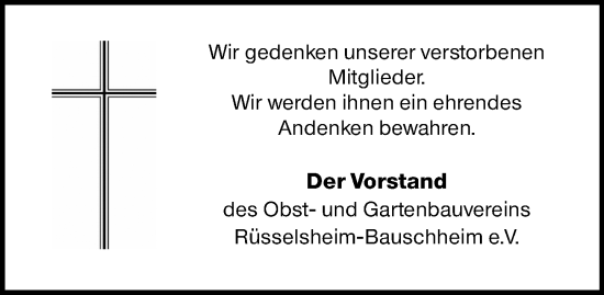 Traueranzeige von In Gedenken  von Rüsselsheimer Echo