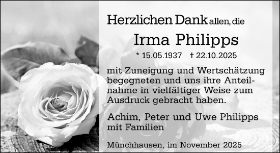Traueranzeige von Irma Philipps von Dill Block