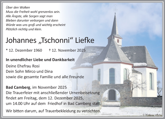 Traueranzeige von Johannes Liefke von Camberger Anzeiger