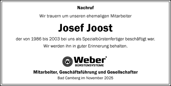 Traueranzeige von Josef Joost von Camberger Anzeiger