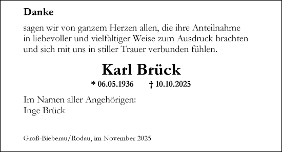 Traueranzeige von Karl Brück von Darmstädter Echo