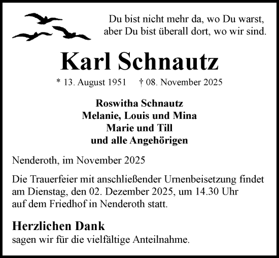 Traueranzeige von Karl Schnautz von Dill Block